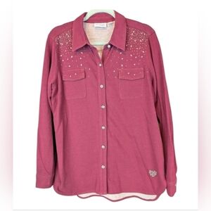 Dream Jeannes by Quacker Factory burgundy medium button up sequined